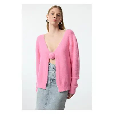 Trendyol Pink Feather Rose Detailed Knitwear Cardigan