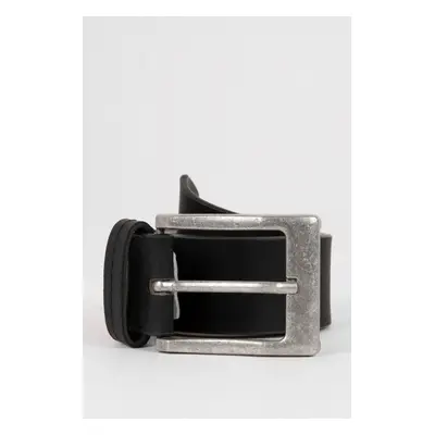 DEFACTO Men's Rectangular Buckle Faux Leather Jean Belt