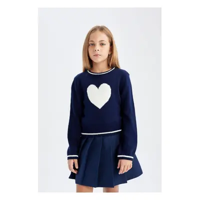 DEFACTO Girls Standard Fit Crew Neck Heart Sweater