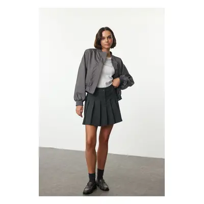 Trendyol Anthracite Pleat Detailed Polyviscon Fabric Mini Skirt