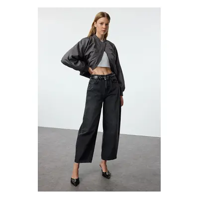 Trendyol Anthracite More Sustainable High Waist Barrel Baggy Jeans