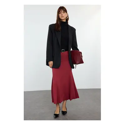 Trendyol Claret Red Midi Flexible Knitted Fish Skirt