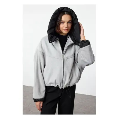 Trendyol Grey Oversize Molded Detachable Hooded Puffer Coat