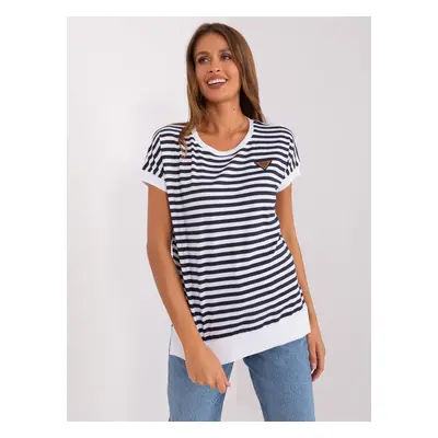 Navy blue and white striped casual blouse