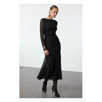 Trendyol Black Bodycon Tulle Knit Dress