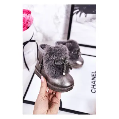 Girls' Snowy Warm Boots with Fur Dark Grey Aurora