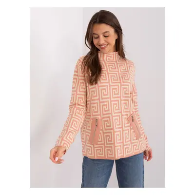 Peach-beige women's sweater with zippers