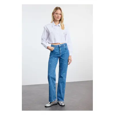 Trendyol Blue Ribbon Detailed High Waist Wide Leg Jeans