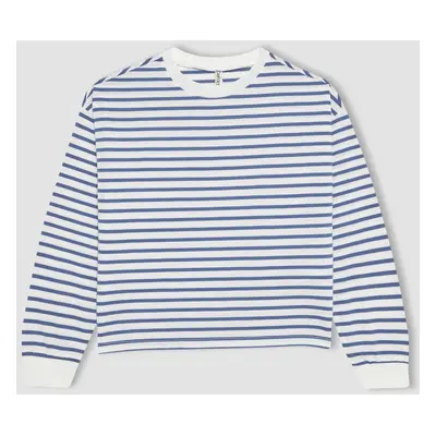 DEFACTO Girl Striped Crew Neck Combed Cotton Long Sleeve T-Shirt