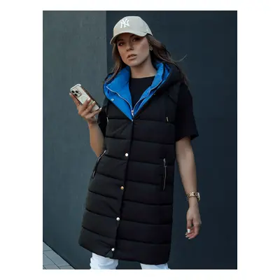 Women's long quilted vest with hood CHESTER black Dstreet