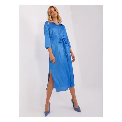 Blue midi cocktail dress with slits