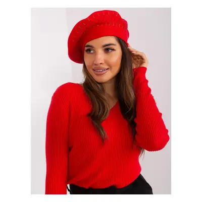 Red women's beret with rhinestones