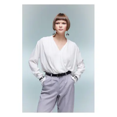 DEFACTO Regular Fit Wrap Collar Satin Long Sleeve Blouse