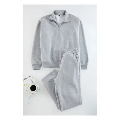 Trendyol Grey Oversize/Wide Cut Stand Collar Zippered Tracksuit