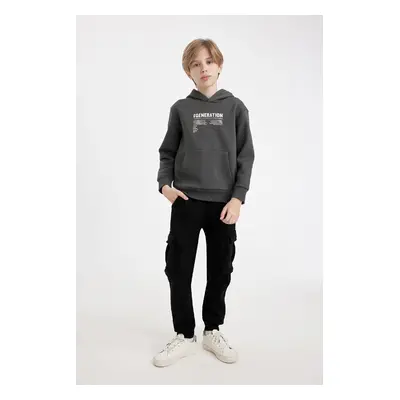 DEFACTO Boys Black Cargo Pocket School Sweatpants