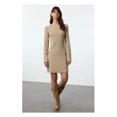 Trendyol Mink Plain A-line Backless Mini Knitted Dress