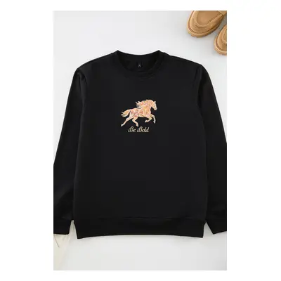 Trendyol Black Regular Cut Animal Printed Sweatshirt