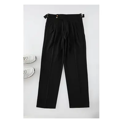 Trendyol Black Double Button Closure Italian Woven Fabric Trousers