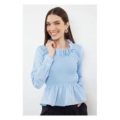 Trendyol Blue Frilly Gimped Woven Blouse