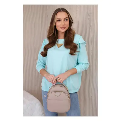 Cotton blouse with ruffles on the shoulders mint