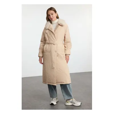 Trendyol Mink Collar Plush Detailed Belted Water Repellent Long Parka Puffer Jacket