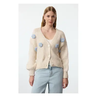 Trendyol Stone Soft Texture Rose Detailed Knitwear Cardigan