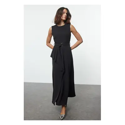 Trendyol Black Belted Front Detailed Sleeveless Woven Vest Dress