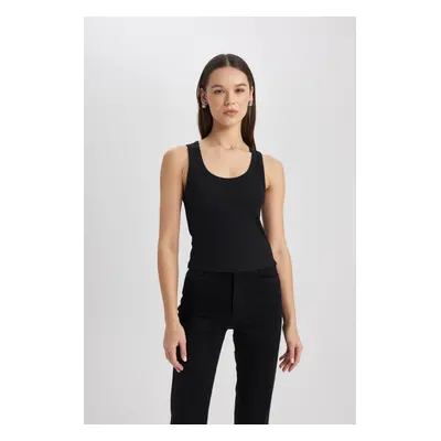 DEFACTO Fitted U Neck Ribbed Camisole Black Undershirt