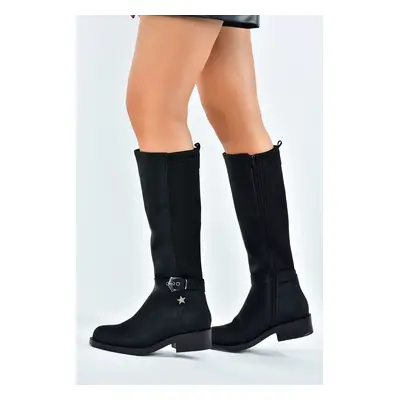 Fox Shoes Black Back Diving Stretch Fabric Short Heeled Women's Daily Boots