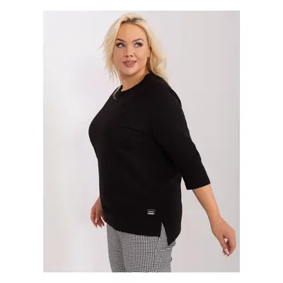 Black loose blouse plus size with 3/4 sleeves