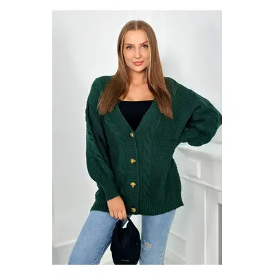 Button-down sweater with puff sleeves - dark green