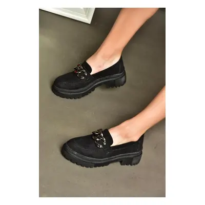 Fox Shoes P6520342002 Women's Black Suede Thick Soled Casual Shoes