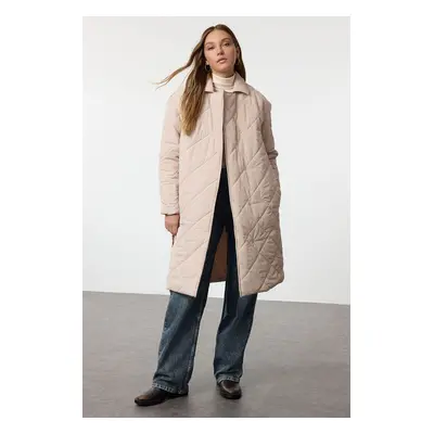 Trendyol Ecru Oversize Belted Long Quilted Puffer Coat