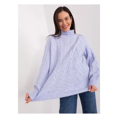 Light purple women's sweater with cables