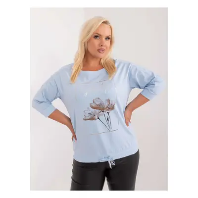 Light blue women's oversized blouse with drawstrings