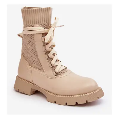 Women's light beige lace-up ankle boots Gentiana