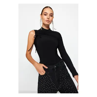 Trendyol Black Drape Detailed Single Sleeve Knitted Bodysuit