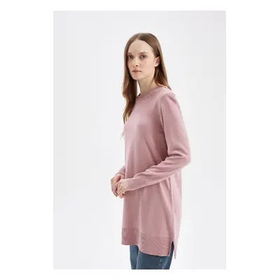 DEFACTO Women's Regular Fit Crew Neck Side Slit Basic Plain Sweater Tunic