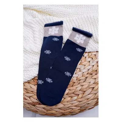 Women's Socks Warm navy blue with snowflake