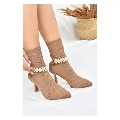 Fox Shoes Mink Pearl Accessory Knitwear Women's Boots