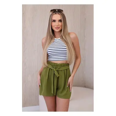 Viscose shorts with a tie at the waist olive