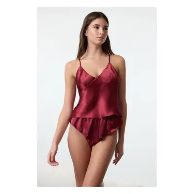 Trendyol Burgundy Satin Rope Strapless Knitted Underwear Set