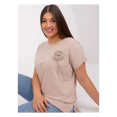 Beige women's blouse plus size with short sleeves