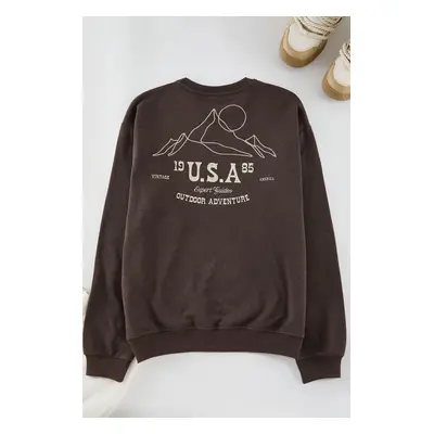 Trendyol Brown Oversize Sweatshirt with Fleece Inside