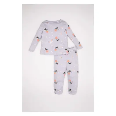 DEFACTO Baby Girl Patterned Long Sleeve Top Long Bottom Pajama Set