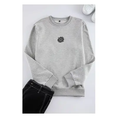 Trendyol Gray Melange Regular/Normal Cut Puffy Printed Sweatshirt