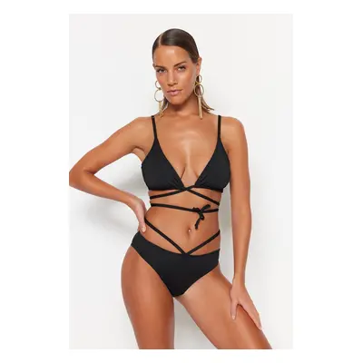 Trendyol Black Piped normál lábú bikini alsó