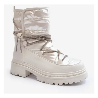 Women's snow boots with decorative lacing, white Rilana