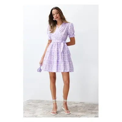 Trendyol Lilac Ethnic Pattern Waist Open Mini Woven Mini Dress