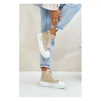 Women's high platform sneakers beige-gold Averira